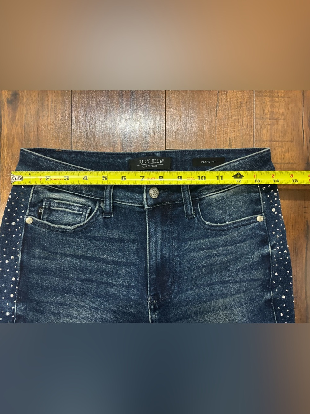 Judy Blue Rhinestone Side Detail Flare Jean Festival Glam Denim Western Stretch - Picture 12 of 13